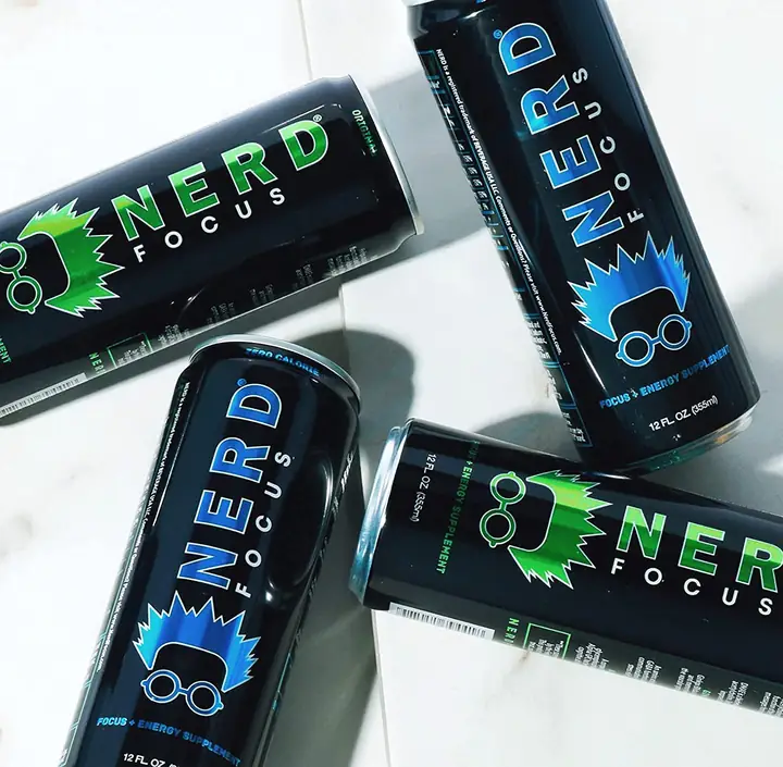 NERD Focus energy drink cans